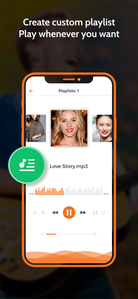 MP3 Player Offline My Music - Smartphone screen showing a custom music playlist and playback controls in the MP3 Player Offline app