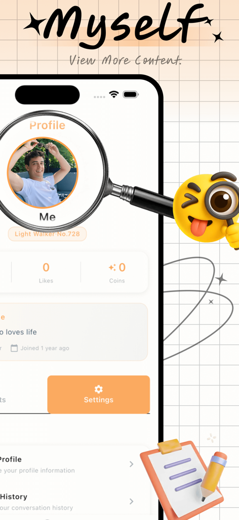 Cilo - Pantalla de perfil de la aplicación Cilo que muestra la identidad de explorador autogenerada de un usuario y una interfaz minimalista