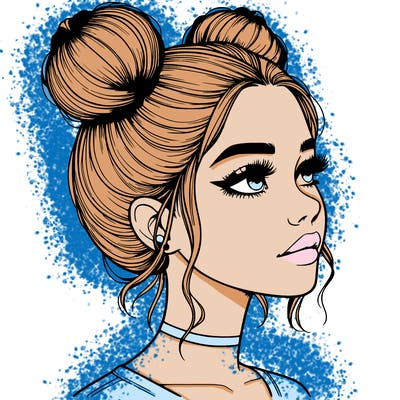realistic girl with buns on the top of her head