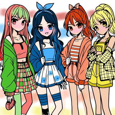 teen manga girls group of 4