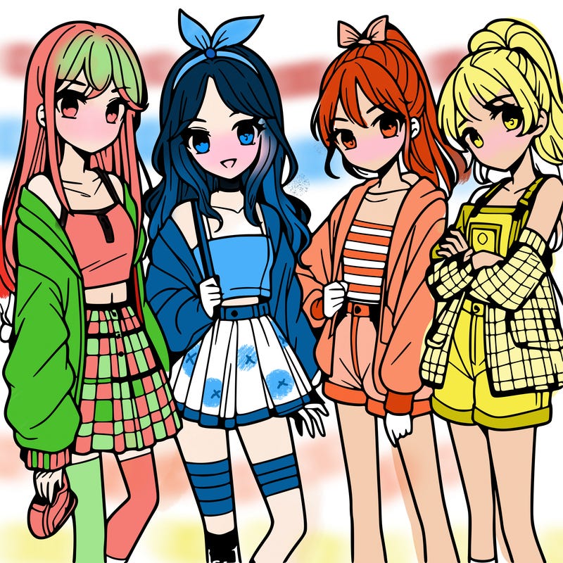 teen manga girls group of 4