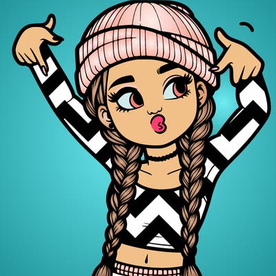 realistic teenage girl with braids and a beanie and crop top doing 🫶🏼