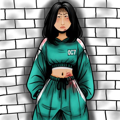 realistic girl faceless with baggy pants and a crop top