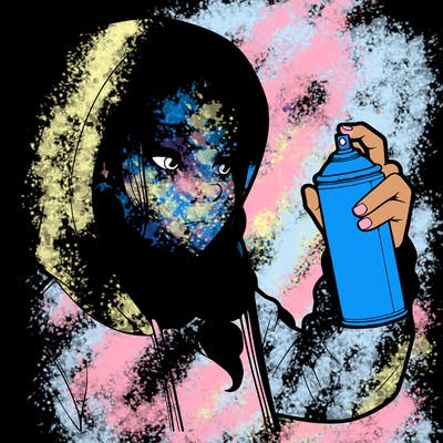 a realistic girl, spray painting