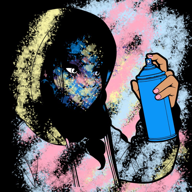 a realistic girl, spray painting