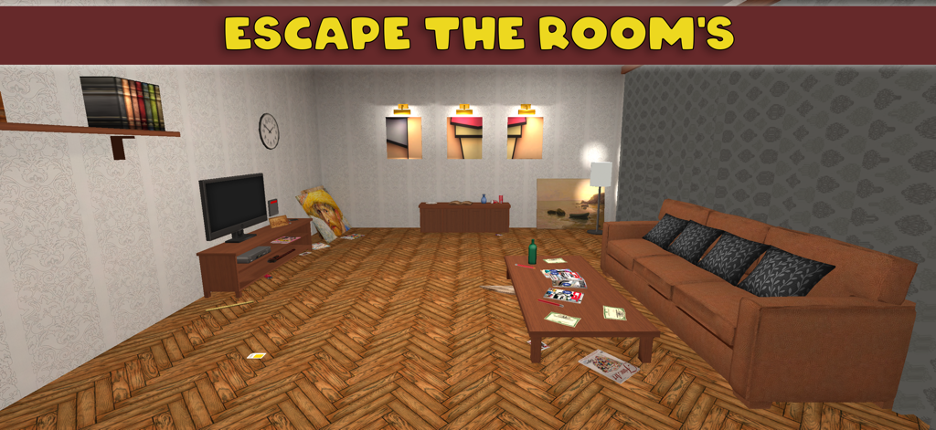 Can you escape 3D - Realistic 3D living room interior with a sofa and television in an escape game