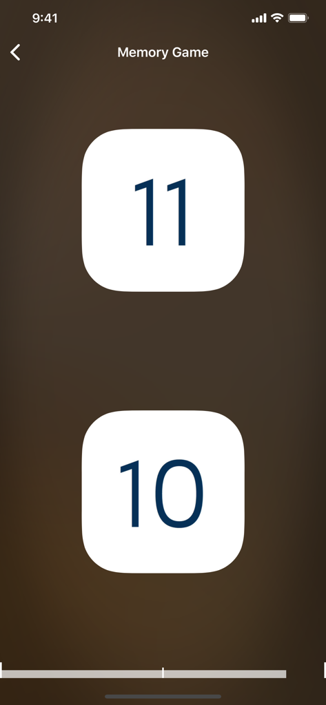 A memory game screen in the Learn Latin American Spanish app displaying cards with numbers eleven and ten.
