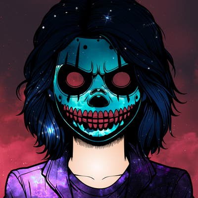 realistic girl with cool and scary mask on