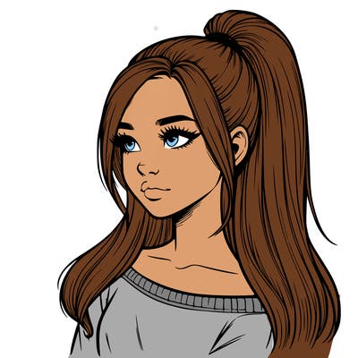 realistic girl with a high ponytail