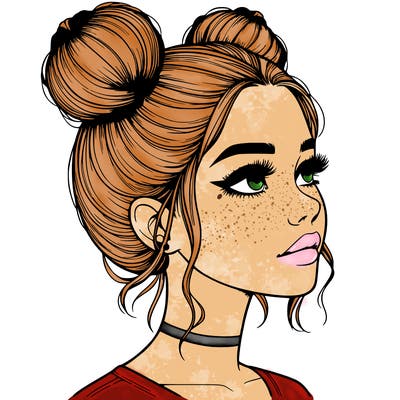 realistic girl with buns on the top of her head