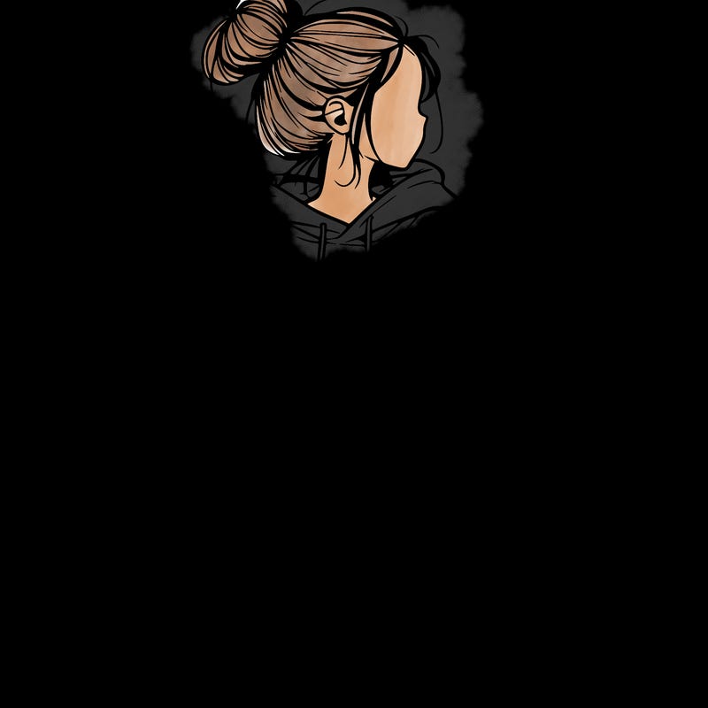 realistic girl with a oversized sweatshirt on and a bun