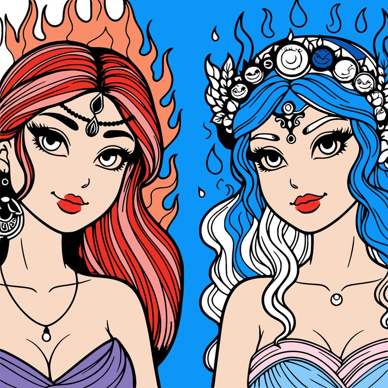 goddess fire and goddess water realistic