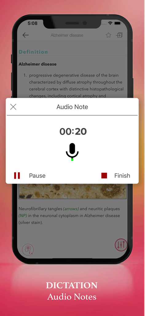 Dorland Pkt Medical Dictionary - Dorland Pkt Medical Dictionary app showing the dictation and audio notes recording feature