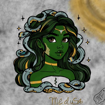 realistic girl with snakes as hair