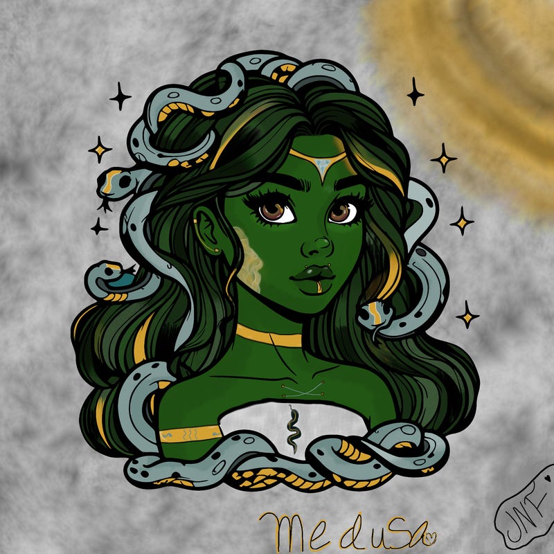 realistic girl with snakes as hair