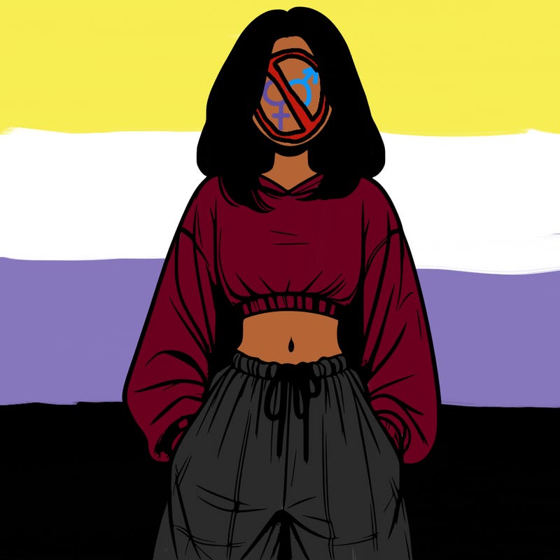 realistic girl faceless with baggy pants and a crop top