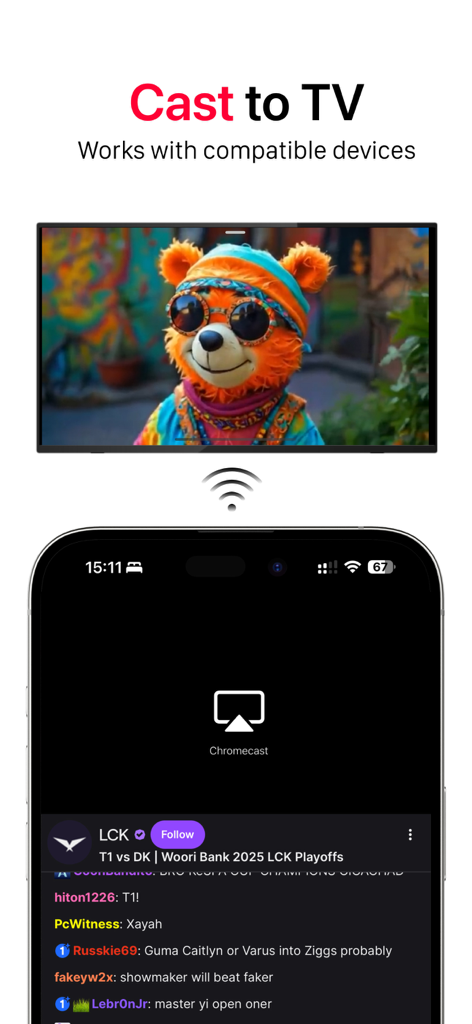 UbeCast app showing a video being streamed from an iPhone to a TV using the Cast to TV feature