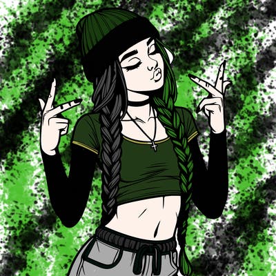 realistic teenage girl with braids and a beanie and crop top doing 🫶🏼