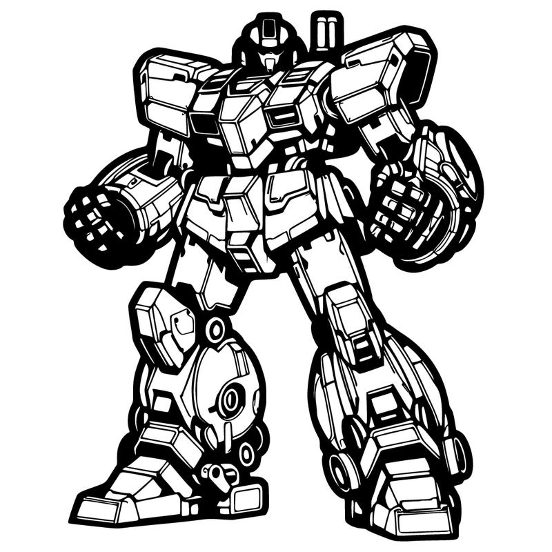 mecha in a defensive stance.