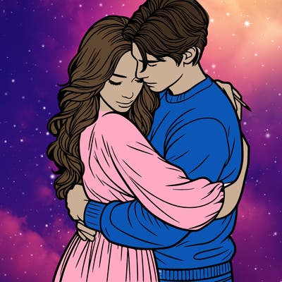 a realistic picture of a woman and man hugging