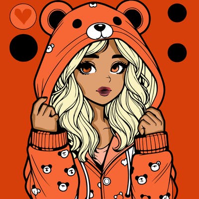 realistic girl in a animal pjs hoodie
