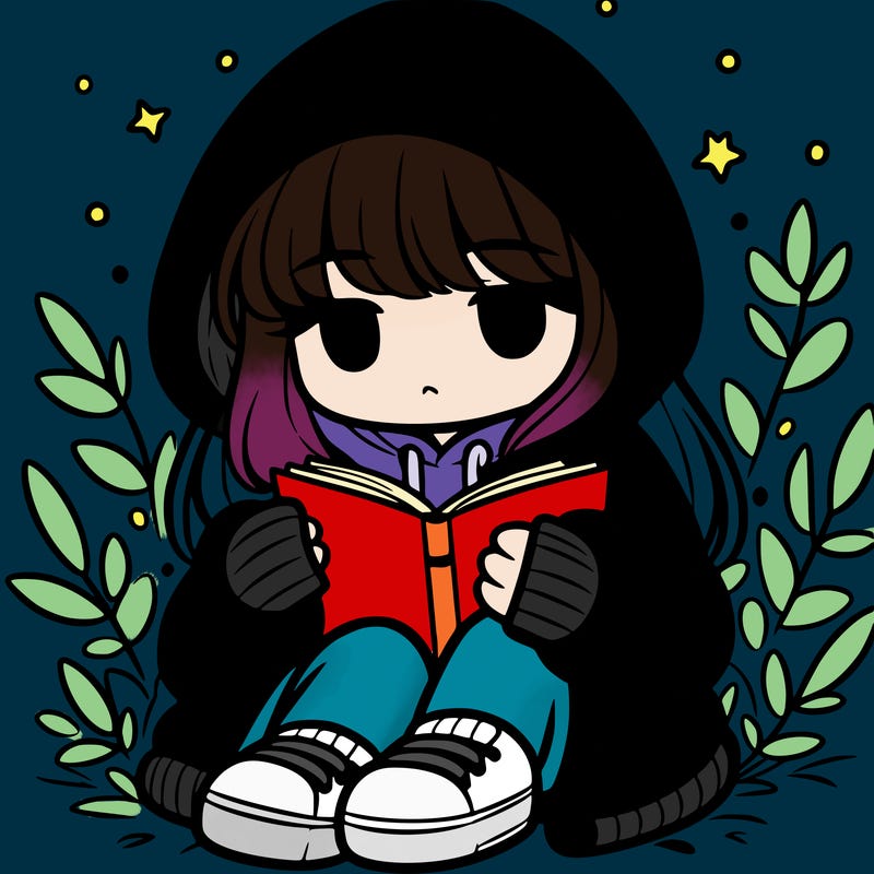 girl in oversized hoodie reading a book