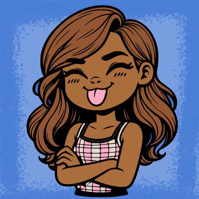 realistic girl crossing her arms and wearing a tank top with her tongue held out she has long hair