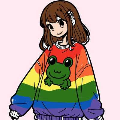 girl wearing frogging sweatshirt