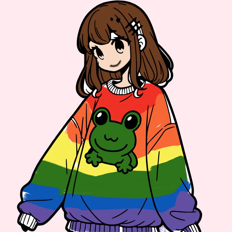 girl wearing frogging sweatshirt