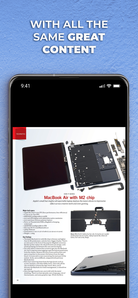 APC Australia - Digital magazine page in the APC Australia app showing a technical hardware teardown and analysis of a MacBook Air.