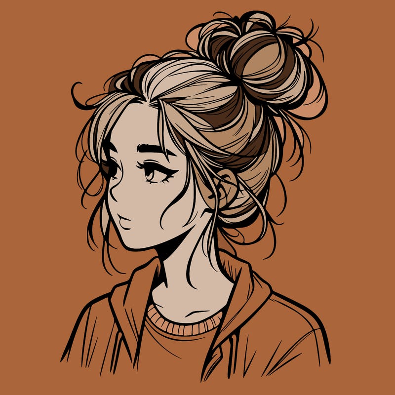realistic teenage girl with a messy bun