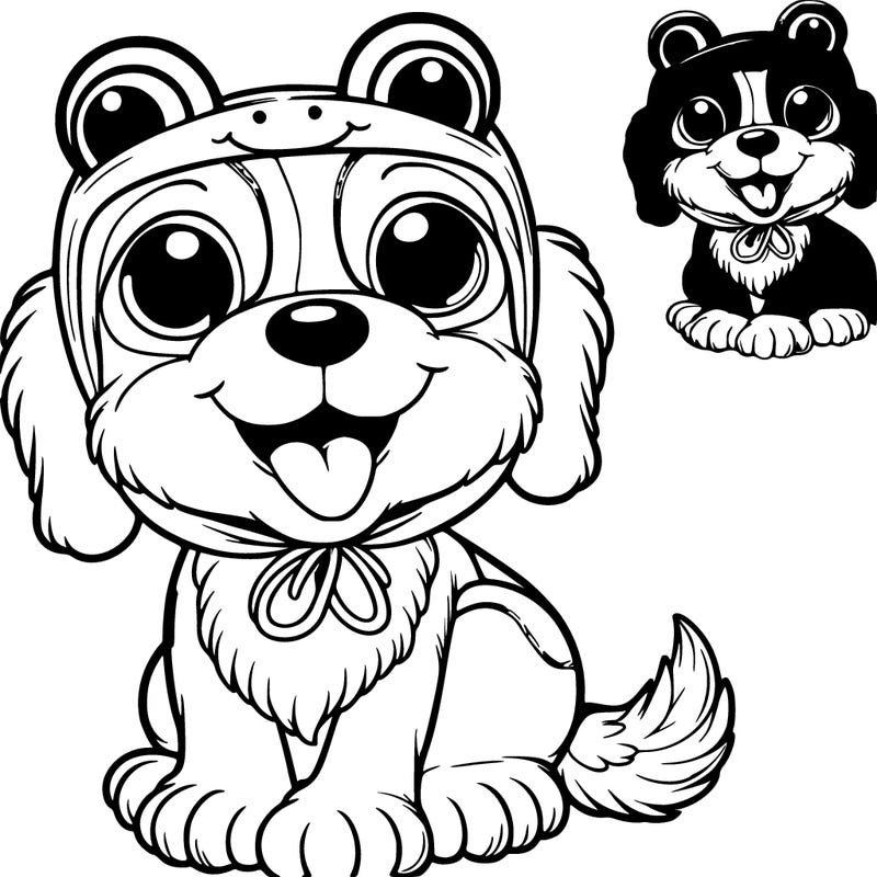 a realistic happy dog with a frog outfit