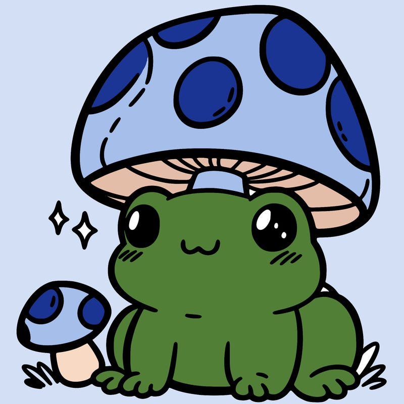 a cute frog with a mushroom hat