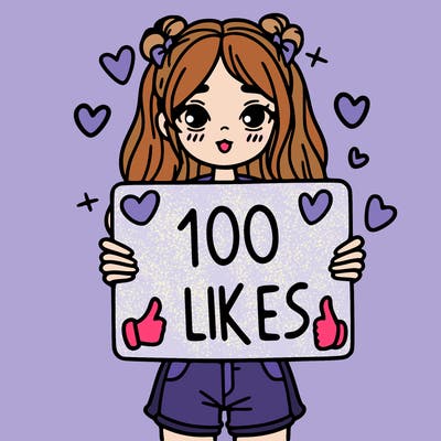 girl holding a sign saying 100 likes