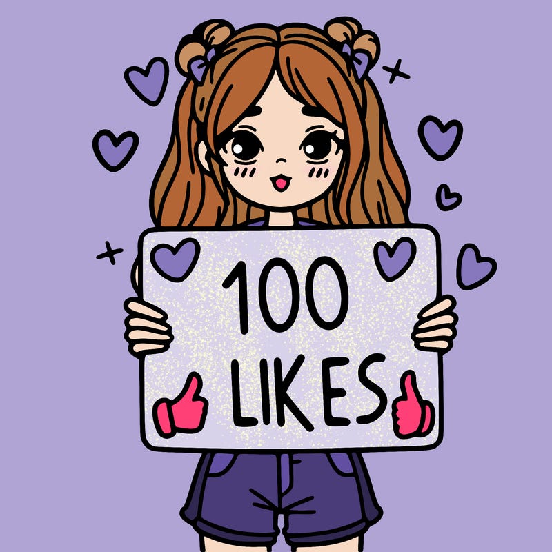 girl holding a sign saying 100 likes