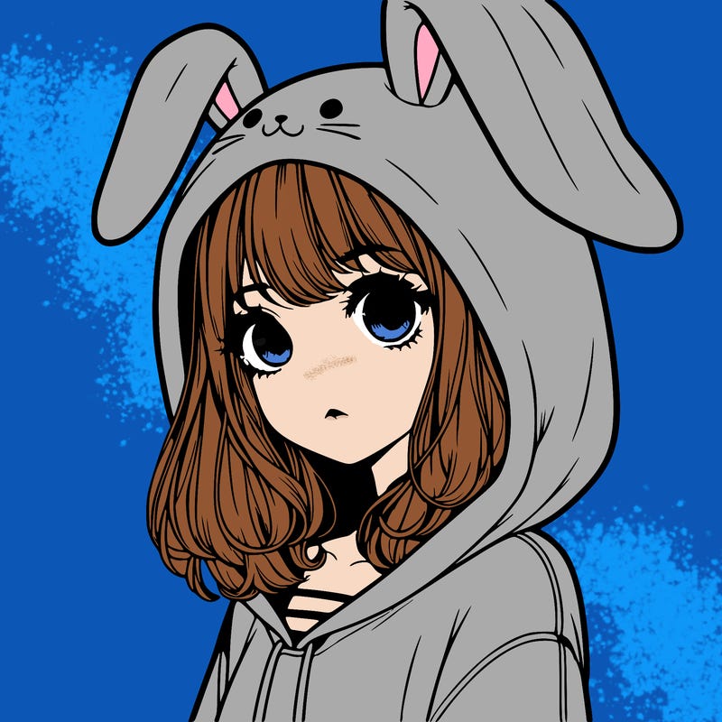 realistic girl wearing a bunny hoodie