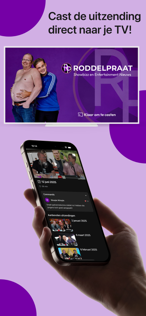 Smartphone casting a RoddelPraat broadcast to a television screen