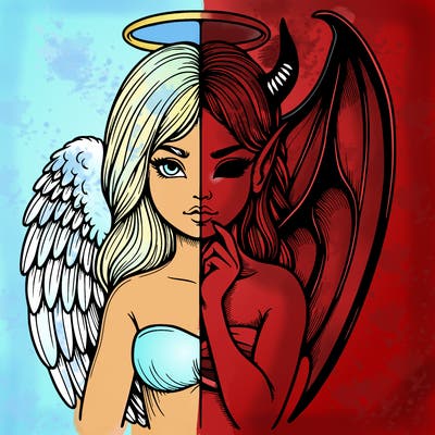 realistic angel half demon