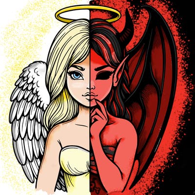 realistic angel half demon