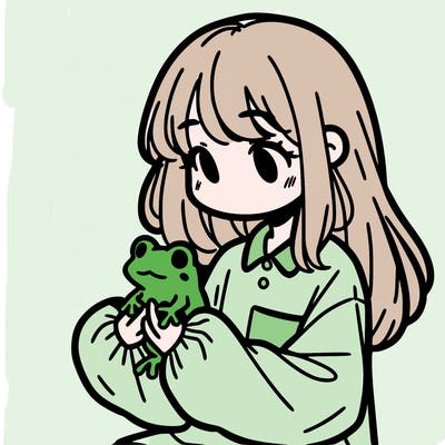 girl with long hair and a oversized shirt. and she is holding a frog