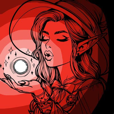 realistic elf casting a spell with lips