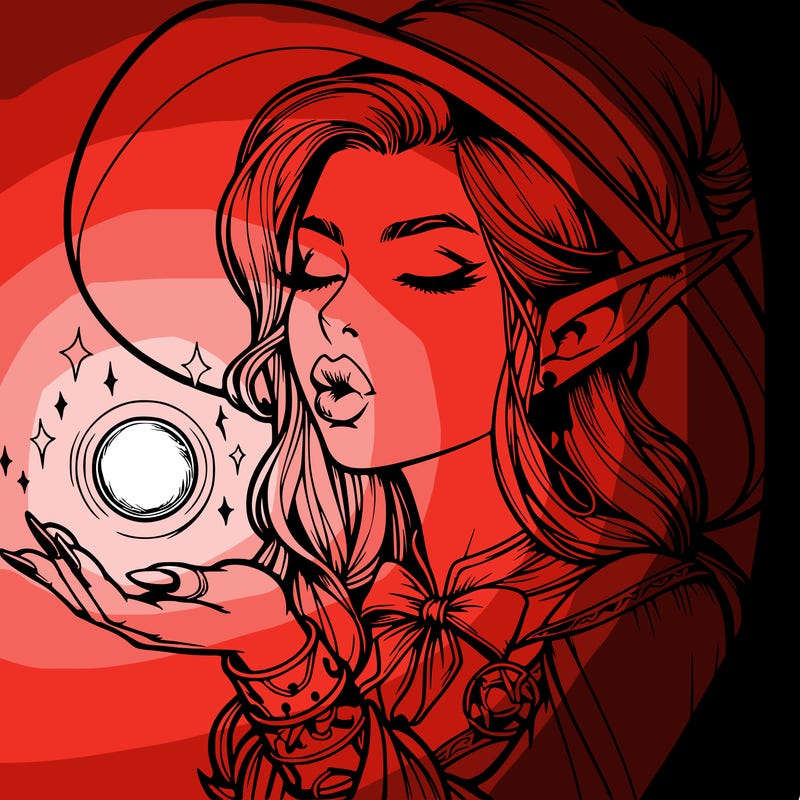 realistic elf casting a spell with lips