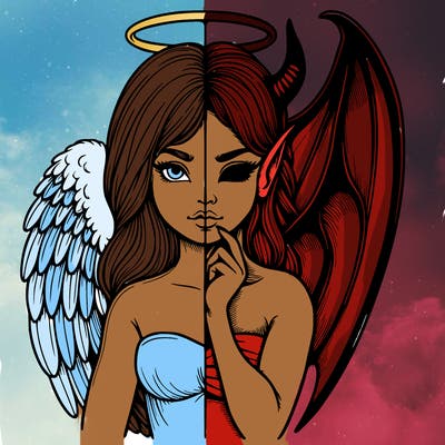 realistic angel half demon