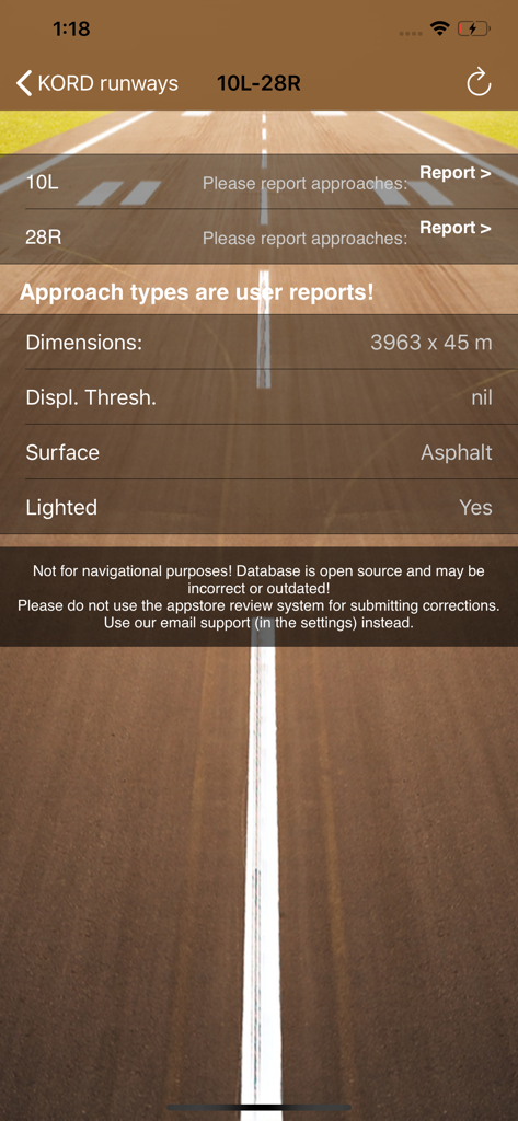 Airports Plus - Technical runway specifications for Chicago OHare International Airport in the Airports Plus app