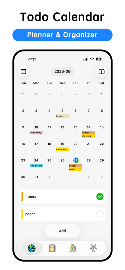 Kummy - Planner & Calendar - Interface of Kummy Planner and Calendar app featuring a monthly schedule with colorful task labels and a to-do list.