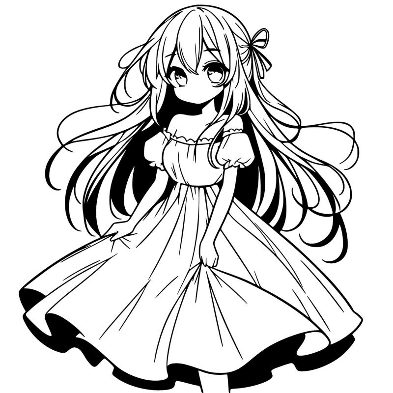 manga girl with long dress