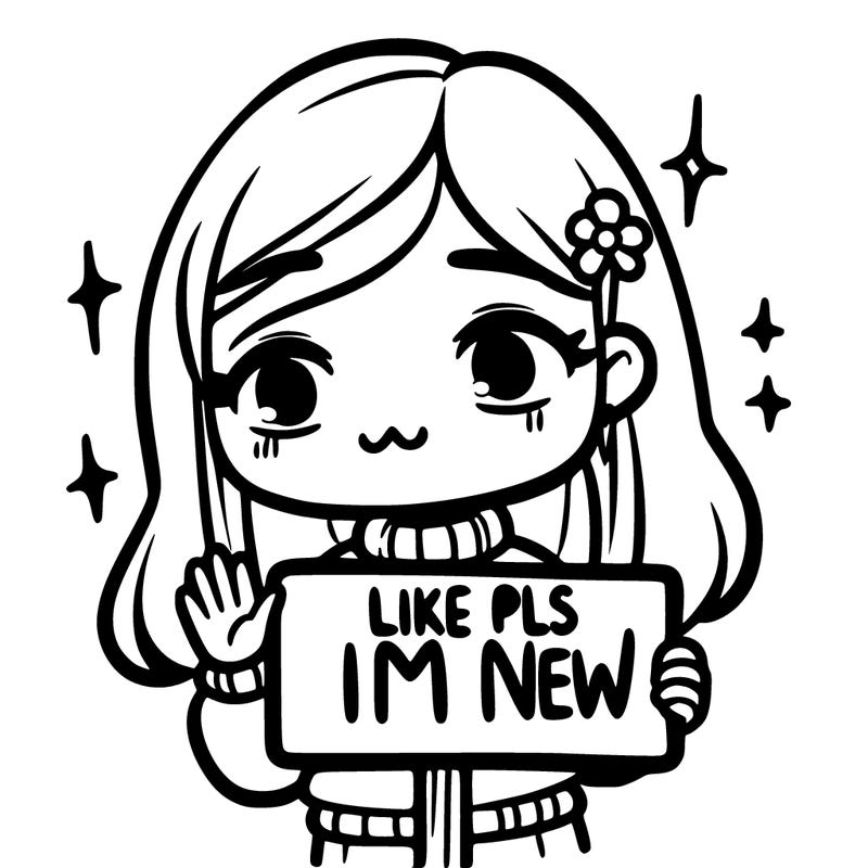 a girl holding a sign saying like pls im new!