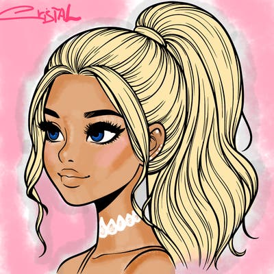 realistic girl with a high ponytail