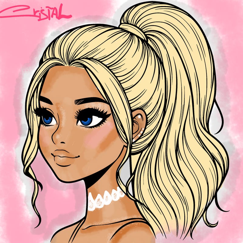 realistic girl with a high ponytail