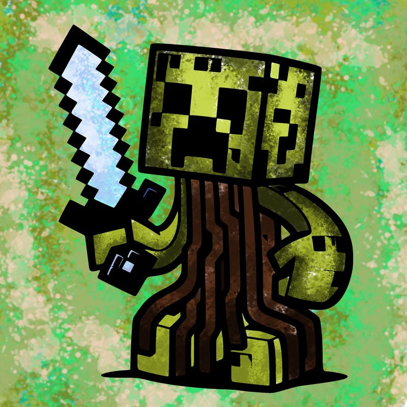 minecraft creeper holding netherrite sword